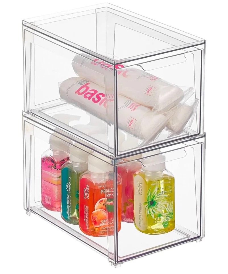 Plastic Stackable Bathroom Storage with Pull Out Bin 2 Pack - Clear (781) - Image 2 of 4