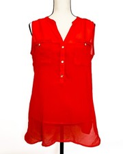 APT9 Women's Sheer Red Sleeveless Pocket Detail Top  Camisole M Medium