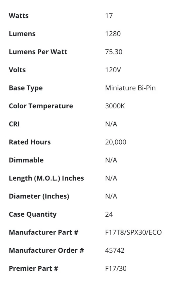 GE 45742 - F17T8/SPX30/ECO Straight T8 Fluorescent Tube Light Bulb (BOX OF 24) - Image 4 of 4