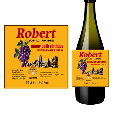 Tonic buckfast wine bottle label sticker personalised birthday friend uncle son