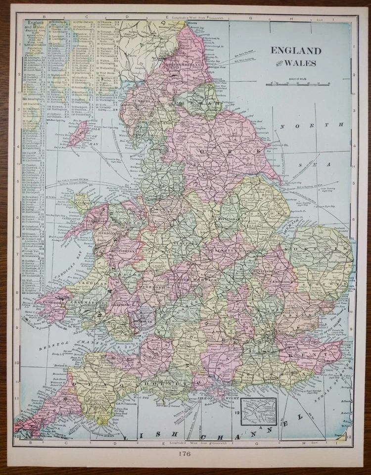 Mapa vintage 1902 INGLATERRA Y GALES 11"x14" ~ antiguo original LEEDS LINCOLN Foto 2 de 4