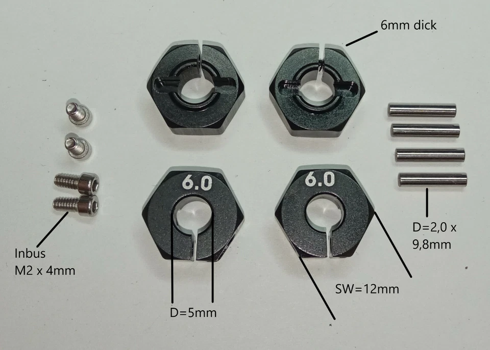 4x Radmitnehmer 12mm Radnabe Sechskant 1/10 RC 6mm blau rot schwarz silber titan - Bild 2 von 4