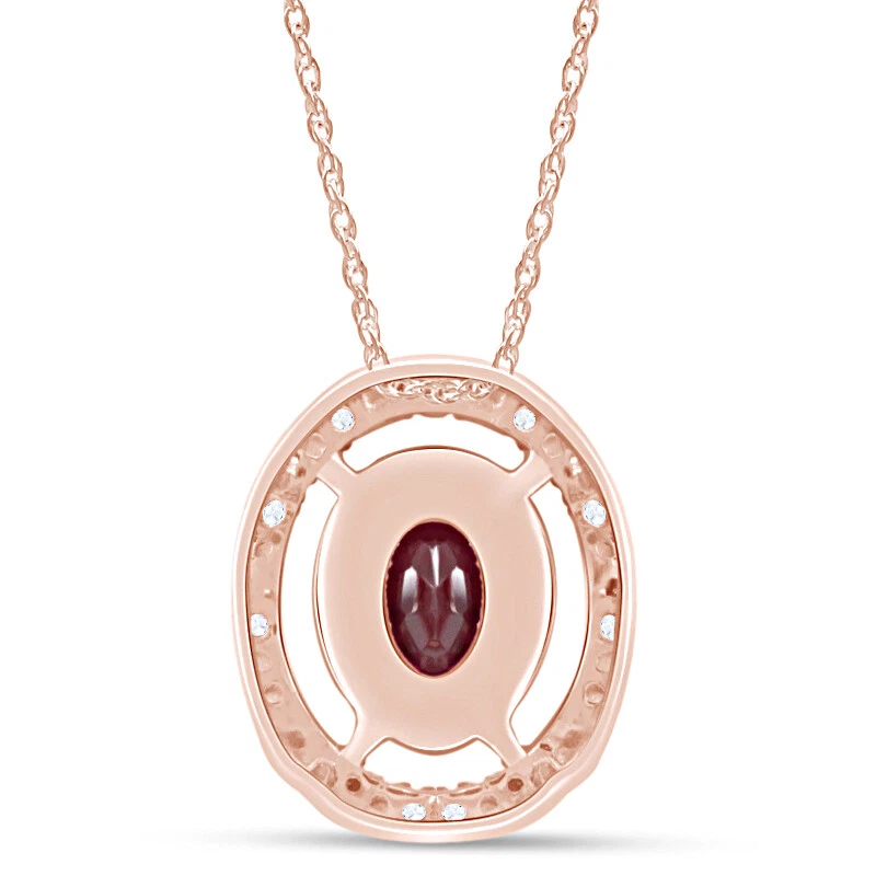 Collar Colgante Corte Ovalado Rubí Rojo y Halo de Diamantes Naturales Chapado en Oro Rosa 14K Foto 3 de 4