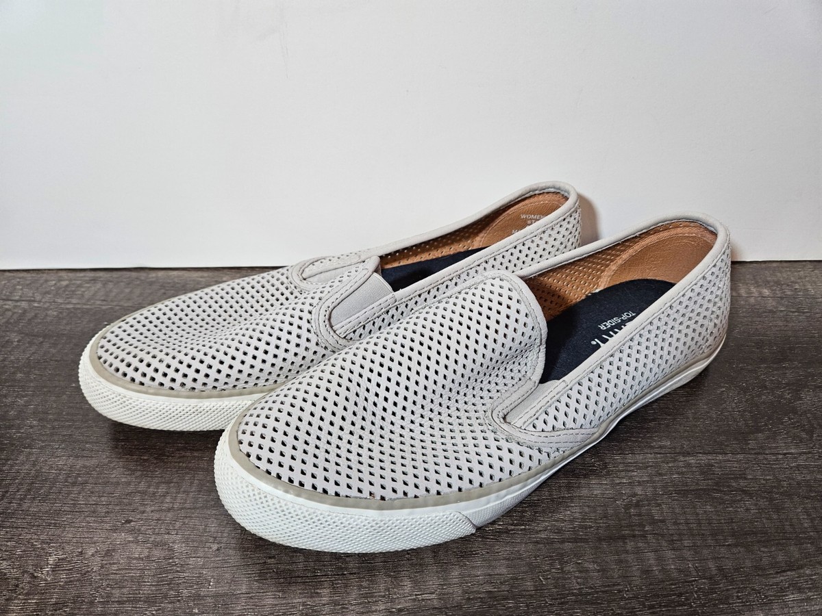 Sperry Women's Size 10 Seaside Perforated Grey Slip-on Shoes EUC