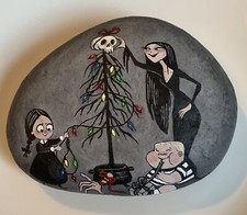 Halloween- Addams Family acrylic painted stone 4 1/2 Inches by 5 Inches