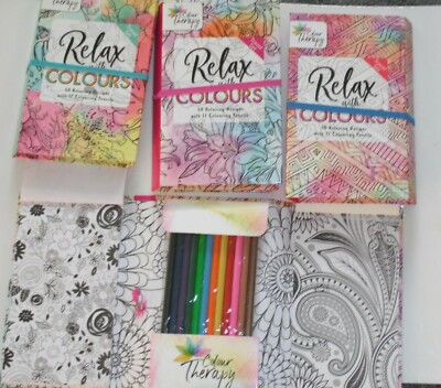 Travel Adult Colouring Book Set Colour Therapy De-Stress Travel Size 60 pages