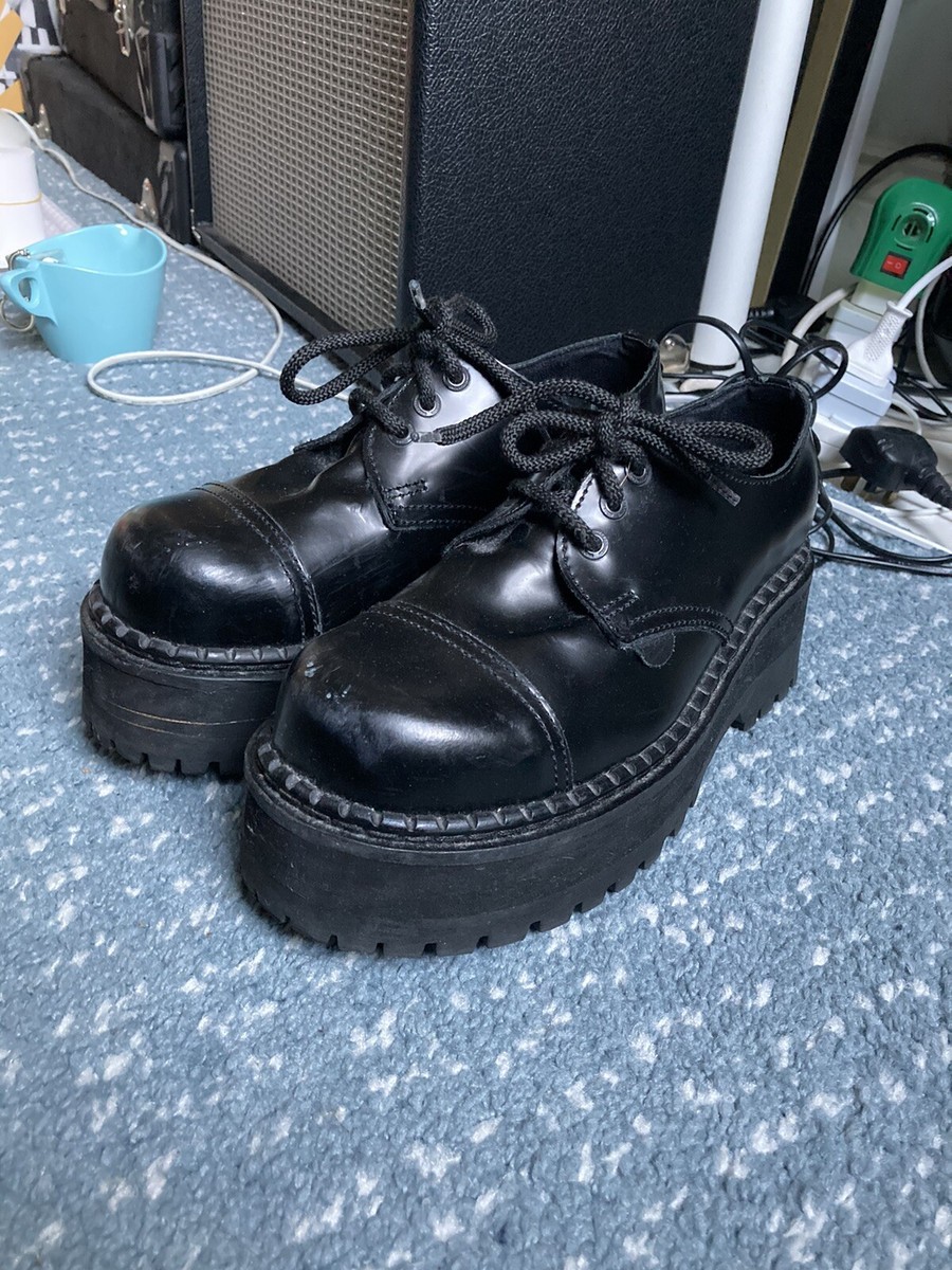 black chunky platform triple sole tracker steel toecap platform