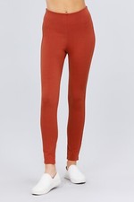 Waist Elastic Band Ponte Pants Red Brown