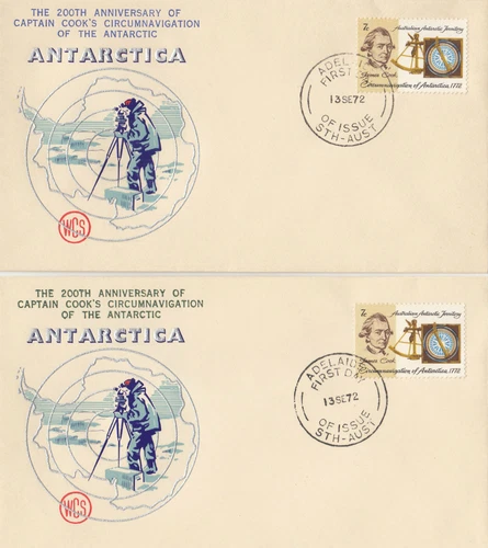 Stamps Australia 1972 Captain Cook 7c on pair Bergen cachet added to WCS FDC's