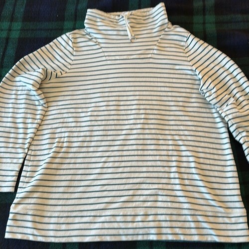 L.L.Bean Women's Heritage Mariner Funnelneck Pullover Sailcloth and Navy Stripe