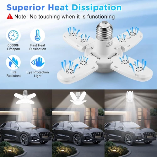 3 PCS LED Garage Light Bulb Deformable Ceiling Fixture Lights E27 Workshop Lamp - Bild 8 von 12