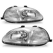 For 1996 1997 1998 Honda Civic Ek Ej Chrome Clear Headlights Assembly Pair