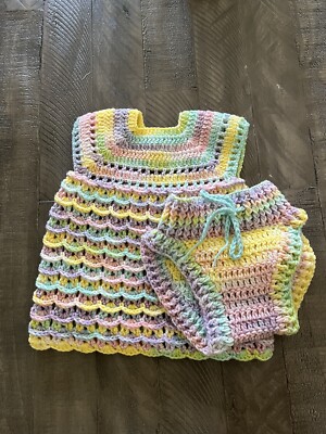 Handmade crochet baby dress set 3/6 month