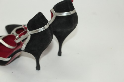 CESARE PACIOTTI women shoes sz 8.5 Europe 39 black suede silver leatherS9222 - Picture 4 of 5