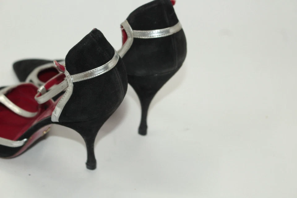 Sapatos femininos CESARE PACIOTTI tamanho 8.5 Europa 39 camurça preta couro prata S9222 - Imagem 4 de 4