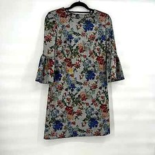Calvin Klein gray blue floral bell sleeve workwear dress size 8