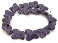 25*30mm butterfly Black lava rock Beads strand 16"-307