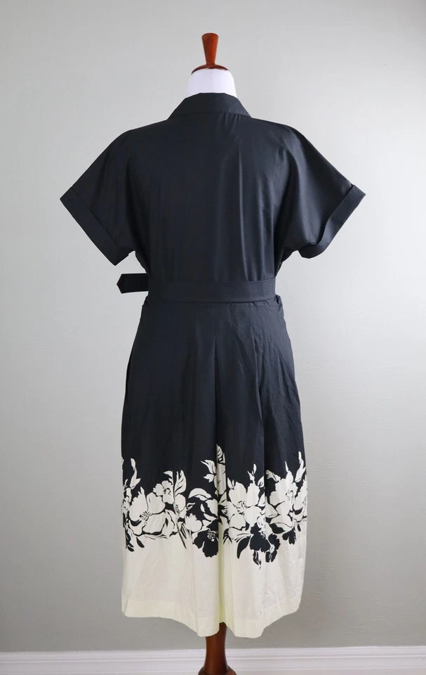 TALBOTS NWT $139 Cotton Floral Pleated Belted Midi Shirt Dress Size 12 - Image 4 of 4