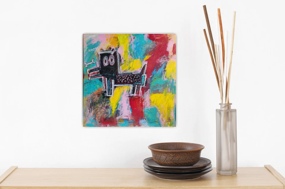 Arte folclórico extraño perro pintura impresión lienzo mascota decoración de pared Foto 3 de 4