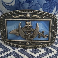 CII New York Masonic Shriner Belt Buckle Blue Enamel Scimitar Star Sphinx