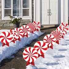 12 Pcs Christmas Outdoor Yard Signs Peppermint Corrugated Yard Decorations wi...