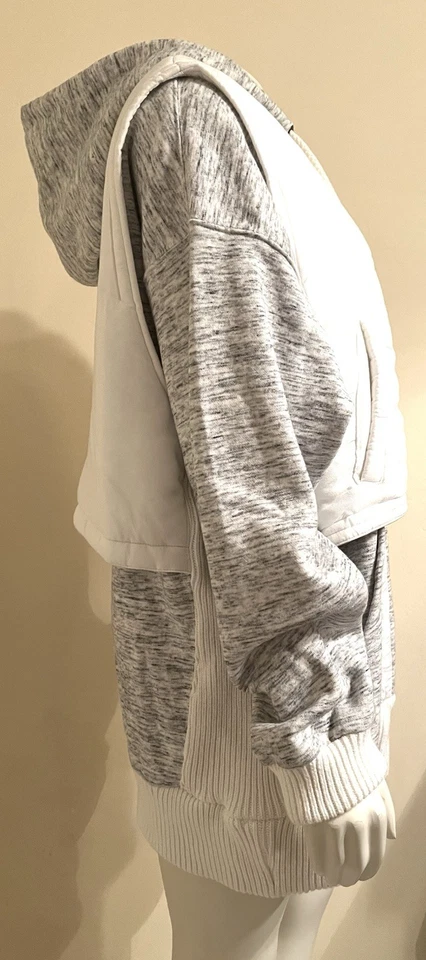 Free People Movement Y2K Hoodie W Sz S Grey, Cream Attached Vest Oversized Thick - Image 4 of 4