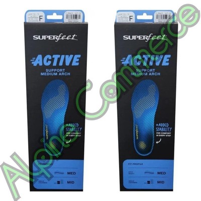*2-Pairs* SuperFeet Active Support Medium Arch Size-F Insole Blue FL986612