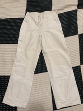 vintage white cargo pants button details straight leg petite
