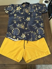 SHEIN Męska koszula w paski z nadrukiem i sznurkiem Szorty talii Rozmiar XL