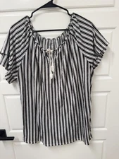 1X Croft & Barrow Womens Plus stretch top vertical stripe black white NICE