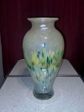 Blown Green Glass Vase, Colorful Opaque Glass Vase, Unique Design 11  Inch