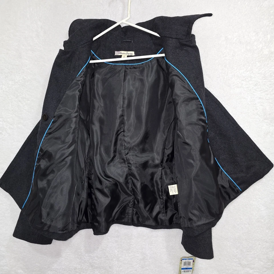 Abrigo American Rag Cie Pea Mezcla Lana Doble Pecho Con Capucha Talla XL Gris Carbón Foto 4 de 4