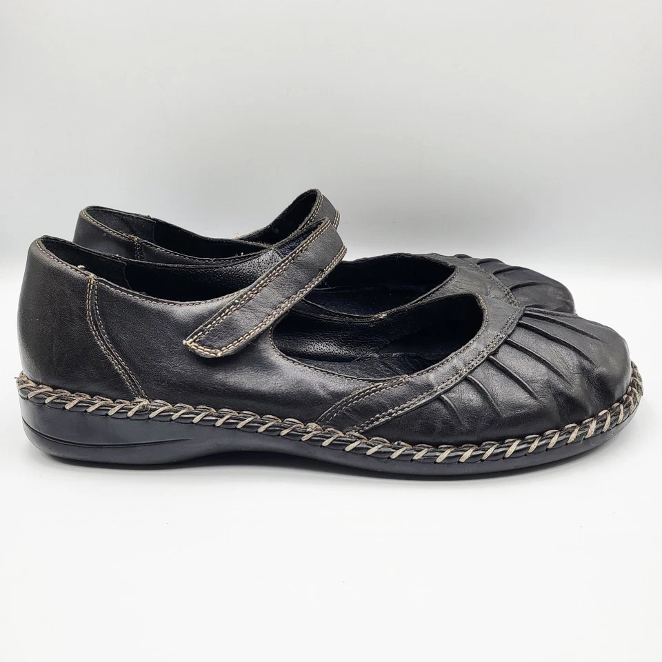 Rieker Mary Jane Cuero Negro Plisado Puntera Vamp Trenzado Suela de Goma Borde Talla 41 Foto 3 de 4