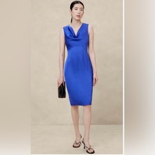 Banana Republic Azul Blue Cowl Textured Faux Satin Dress Size Size 8