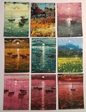 Original Aceo Tempera Gemälde 3,5"x2,5" 9 Stück Abstrakte Signatur auf der Rückseite