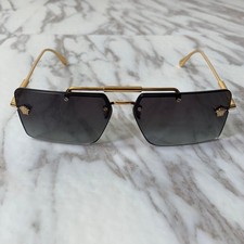 VERSACE Medusa Rimless Square Sunglasses Glasses With Case Gold Frame MOD 2245