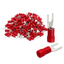 100 PCS Insulated Fork Spade Terminal Connectors 6 Stud 3.7mm 2216 AWG Red