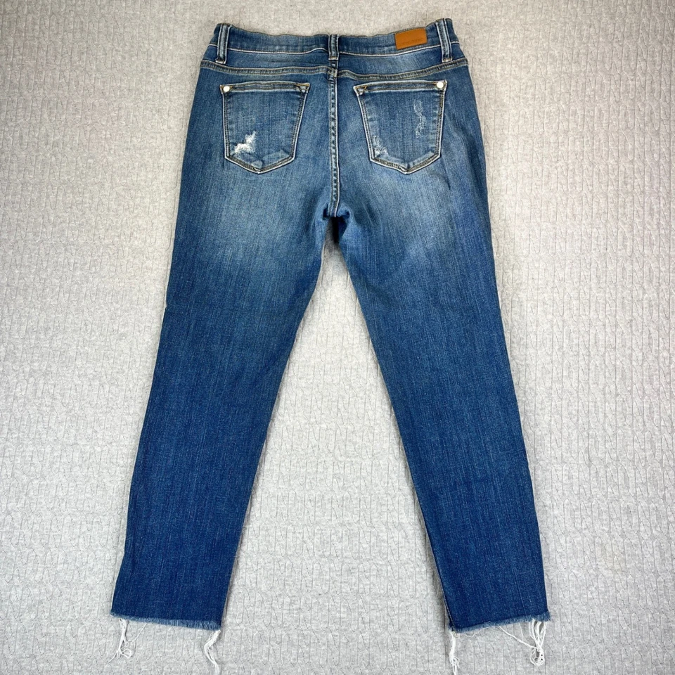 Judy Blue Distressed Cropped Dress Jeans Women 7/28X23 1/2 whiskered Blue - Image 3 of 4