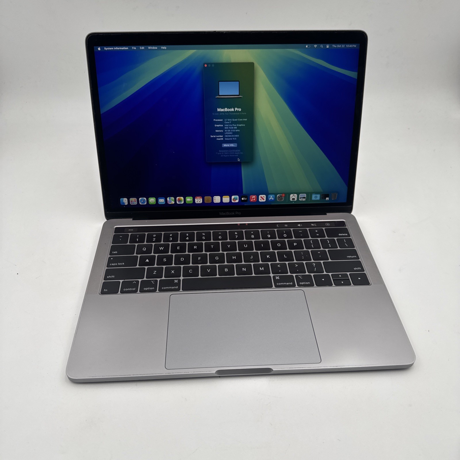 2018 Apple Macbook Pro 13'' Retina Core i7 2.7GHz 16GB RAM 512GB SSD A1989 Gray