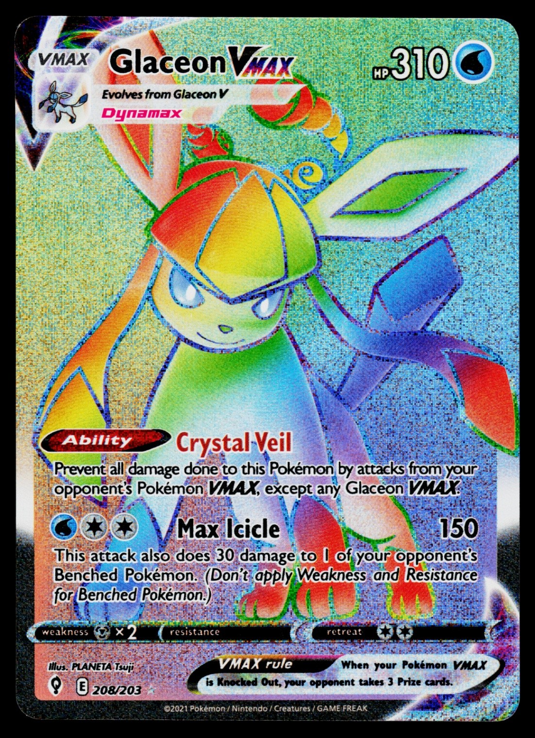 Glaceon VMAX (Secret) Secret Rare SWSH07: Evolving Skies 208/203 NM