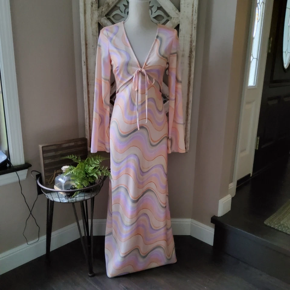 Nuevo Vestido Midi Topshop Satinado Recortado Estampado Mármol Abierto Corbata Espalda Talla 4 Foto 2 de 4