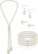 Pearl Rhinestone Jewelry Set for Women: Necklace, Bracelet  Earrings Gift