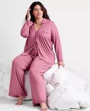 State of Day Macy  s Pink Lace Trim Collared Pajama Set 2PC Button Top Pants M