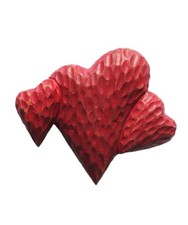 Hand Carved Wood Heart 6x5 Red Wooden Wall Hanging Folk Art Sculpture