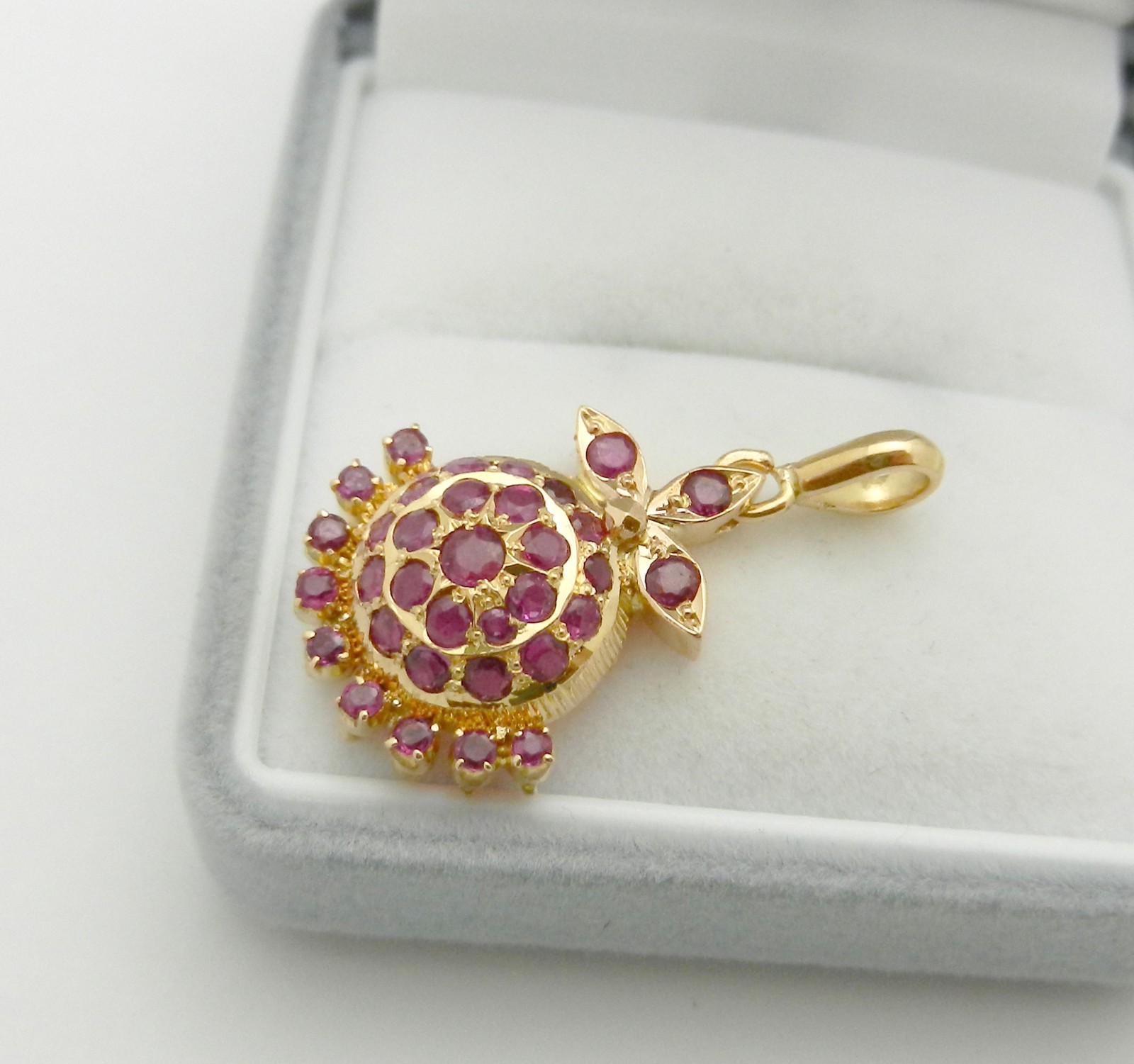 14k Solid Yellow Gold Cluster Ruby Pendant Charm … - image 9