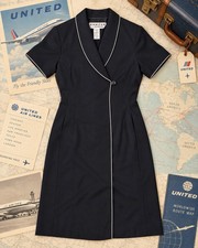Vintage United Airlines Flight Attendant Uniform Dress Brookhurst 10P Navy 1990s