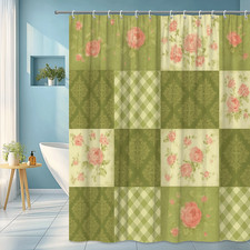 Floral Green and Pink Shower Curtain - Vintage Chic Design