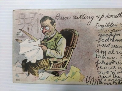Cutting Up Something Terrible Humor Vintage Postcard 3.5''x5.5'' 1909 Divided Back