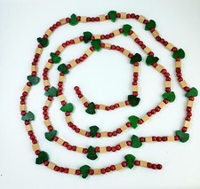 Wood Bead Christmas Trees and Blocks Christmas Garland -Just under 8'-Red Green