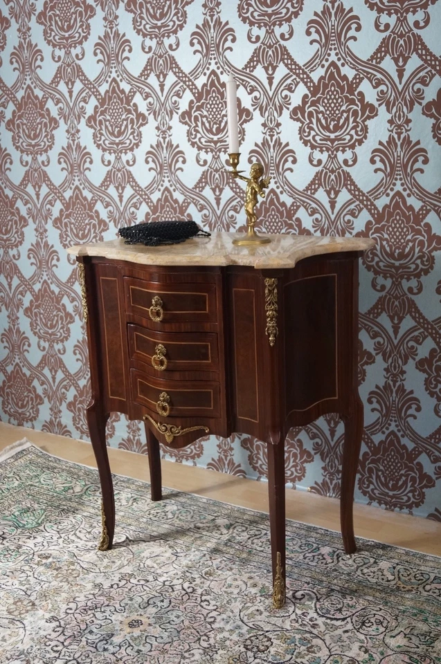 MAGNIFIQUE PETITE COMMODE CHIFFONNIER BOIS MASSIF MARBRE D'UN CHÂTEAU À BDX. - Photo 4/4